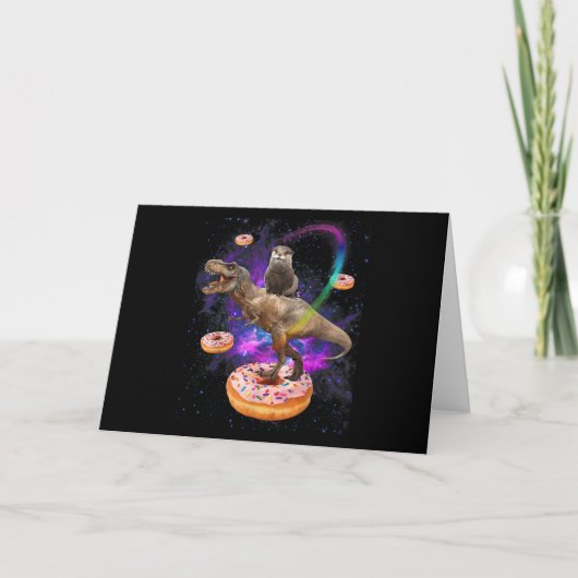 Ruimte Otter Reitende Dinosaurus T-Rex Donuts Kaart (Voorkant)