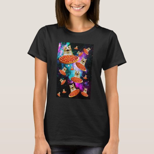 Ruimte Pizza Kat Astronaut Kitten Sarcastisch Eten T-shirt (Voorkant)