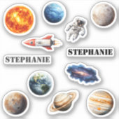 Ruimte Planeten Astronaut Raket Naam Sticker (Voorkant)