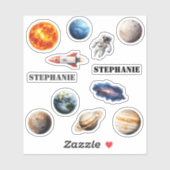 Ruimte Planeten Astronaut Raket Naam Sticker (Vel)