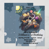 Ruimte Planeten Blauw Eerste Verjaardag Kaart (Voorkant / Achterkant)