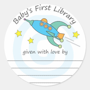 ruimte raket baby's eerste bibliotheekboekplaatje ronde sticker
