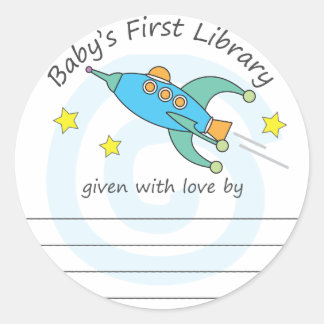 ruimte raket baby's eerste bibliotheekboekplaatje ronde sticker