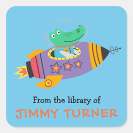 Ruimte Raket Bibliotheek Boekplaat Vierkante Sticker