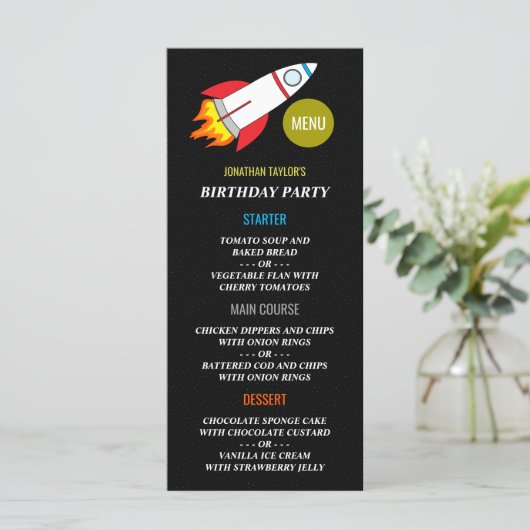 Ruimte Raket naar de maan Verjaardag Menu (Staand voorkant)