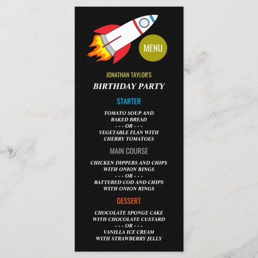 Ruimte Raket naar de maan Verjaardag Menu (Voorkant)