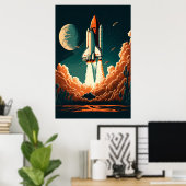 Ruimte-Rocket Blast Off Poster (Thuiskantoor)