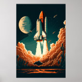 Ruimte-Rocket Blast Off Poster (Voorkant)