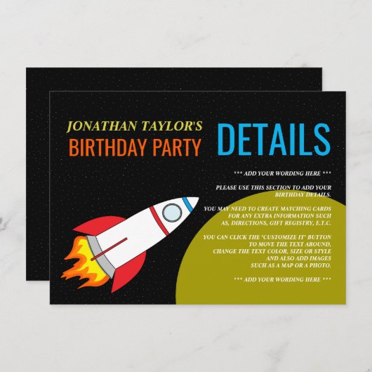 Ruimte-Rocket naar het 'Birthday'-detail van het M Kaart (Voorkant / Achterkant)