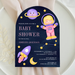 Ruimte Roze Meisje Astronaut Marine Baby Shower Kaart