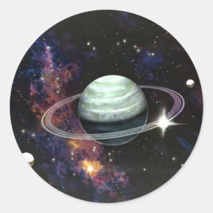 Ruimte, Saturnus Rings & Moons Ronde Sticker
