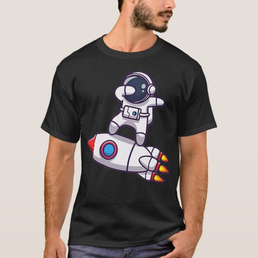 Ruimte-Schattigee astronaut met raket T-shirt (Voorkant)