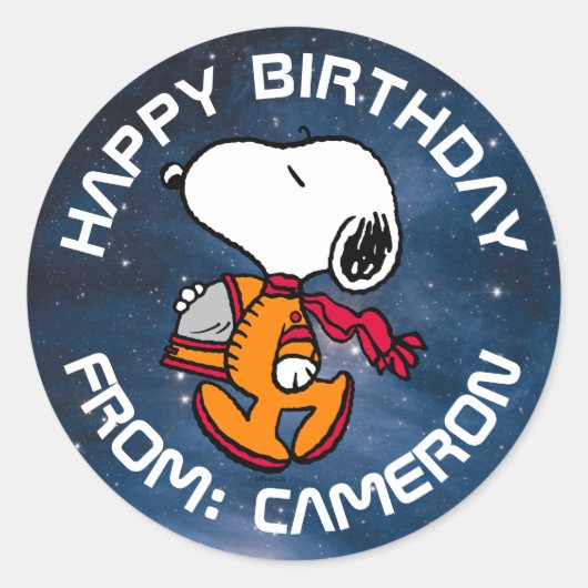 RUIMTE | Snoopy | Gefeliciteerd Ronde Sticker (Voorkant)