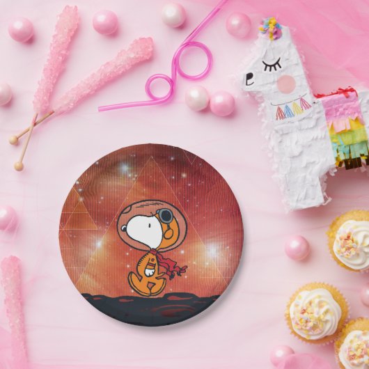 RUIMTE | Snoopy Geometric Moon Walk Papieren Bordje (Feest)