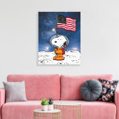 RUIMTE | Snoopy met vlagastronaut Canvas Afdruk (Insitu (Woonkamer))