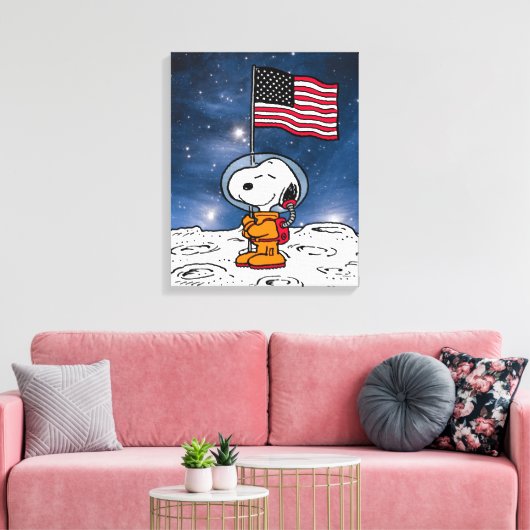 RUIMTE | Snoopy met vlagastronaut Canvas Afdruk (Insitu (Woonkamer))