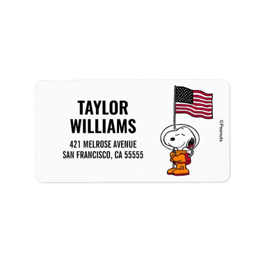 RUIMTE | Snoopy met vlagastronaut Etiket (Voorkant)
