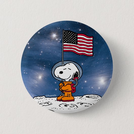 RUIMTE | Snoopy met vlagastronaut Ronde Button 5,7 Cm (Voorkant)