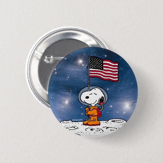 RUIMTE | Snoopy met vlagastronaut Ronde Button 5,7 Cm (Voorkant /achterkant)
