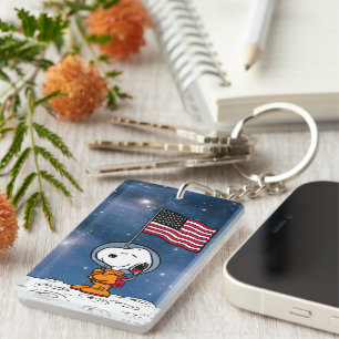 RUIMTE   Snoopy met vlagastronaut Sleutelhanger