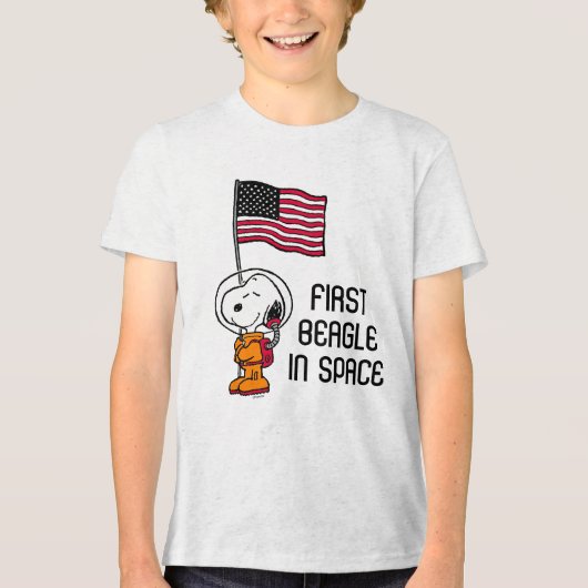 RUIMTE | Snoopy met vlagastronaut Tri-Blend Shirt (Voorkant)