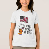 RUIMTE | Snoopy met vlagastronaut Tri-Blend Shirt (Voorkant)