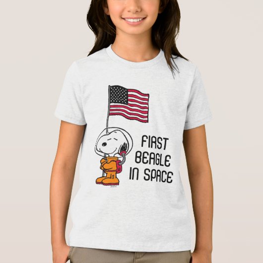 RUIMTE | Snoopy met vlagastronaut Tri-Blend Shirt (Voorkant)