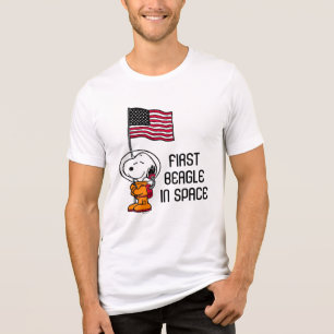 RUIMTE   Snoopy met vlagastronaut Tri-Blend Shirt