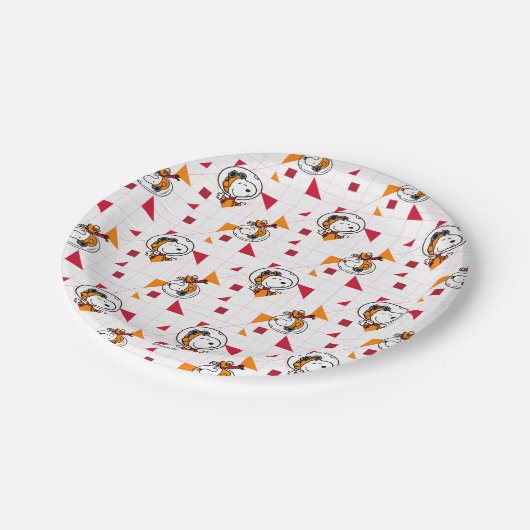 RUIMTE | Snoopy Space Suit White Pattern Papieren Bordje (Gekanteld)