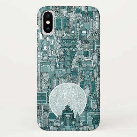 ruimte stad mono blauwgroen Case-Mate iPhone case (Achterkant)
