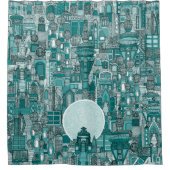 ruimte stad mono blauwgroen douchegordijn (Voorkant)