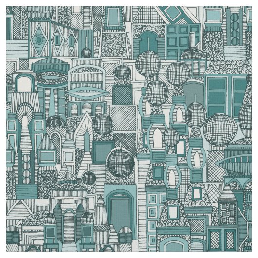 ruimte stad mono blauwgroen stof (Swatch)