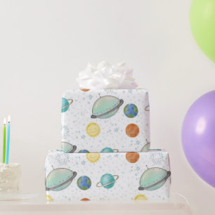Ruimte sterrenstelsel planeten, sterren & raketban cadeaupapier