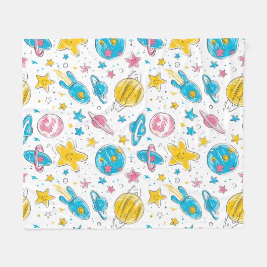 Ruimte thema doodles op witte achtergrond fleece deken (Voorkant (Horizontaal))