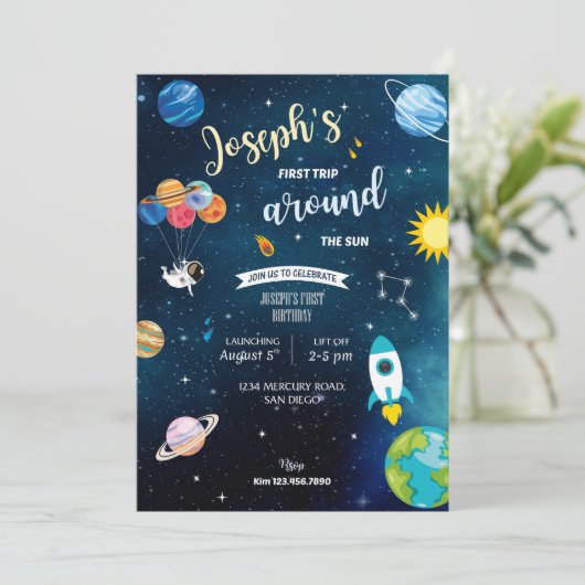 Ruimte thema Verjaardag uitnodiging (Staand voorkant)