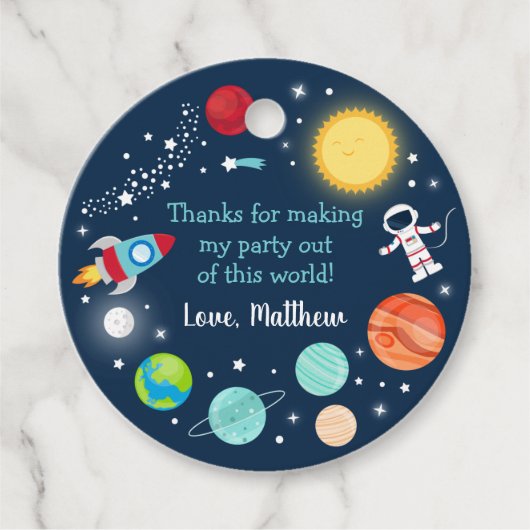 Ruimte uit deze wereld verjaardag bedankjes labels (Voorkant)