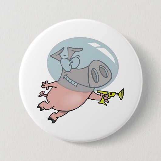 Ruimte varken met straalpistool Grappige astronaut Ronde Button 7,6 Cm (Voorkant)