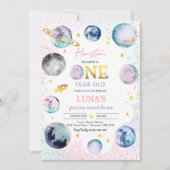 Ruimte Verjaardag Meisje Roze Eerste Reis Rond De Kaart (Voorkant)