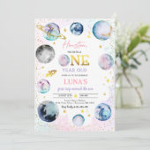 Ruimte Verjaardag Meisje Roze Eerste Reis Rond De Kaart (Staand voorkant)