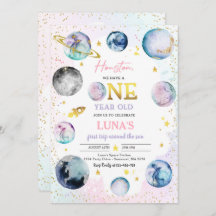 Ruimte Verjaardag Meisje Roze Eerste Reis Rond De 