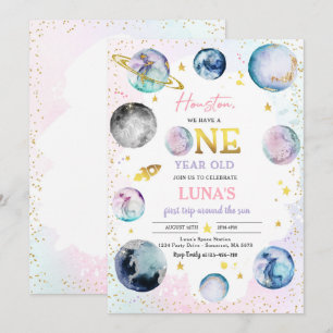 Ruimte Verjaardag Meisje Roze Eerste Reis Rond De  Kaart