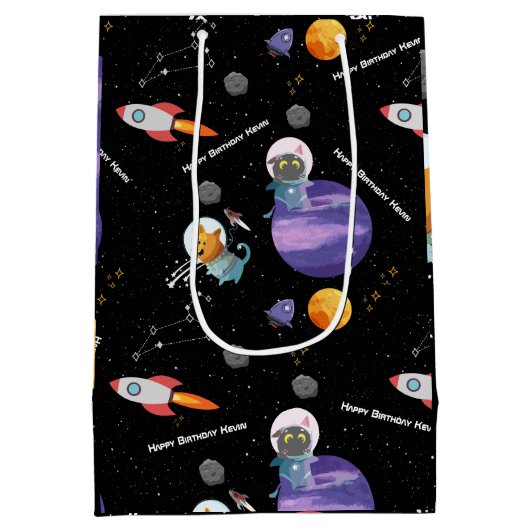 Ruimte Verjaardagsfeest, aangepaste tekst Medium Cadeauzakje (Achterkant)