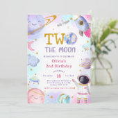 Ruimte Verjaardagsfeest Twee De Maan 2e Verjaardag Kaart (Staand voorkant)
