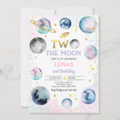 Ruimte Verjaardagsfeest Twee De Maan 2e Verjaardag Kaart (Voorkant)