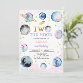 Ruimte Verjaardagsfeest Twee De Maan 2e Verjaardag Kaart (Staand voorkant)