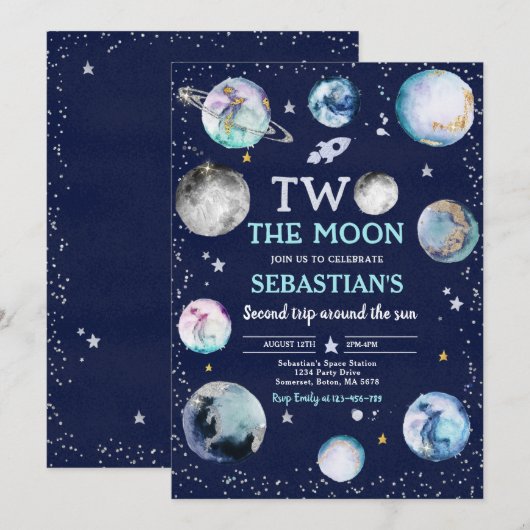 Ruimte Verjaardagsfeest Twee De Maan Jongen 2e Ver Kaart (Voorkant / Achterkant)