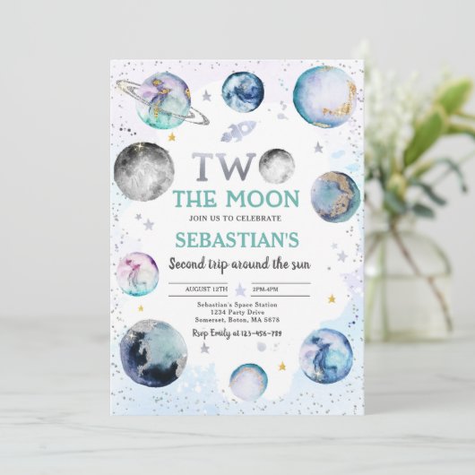 Ruimte Verjaardagsfeest Twee De Maan Jongen 2e Ver Kaart (Staand voorkant)