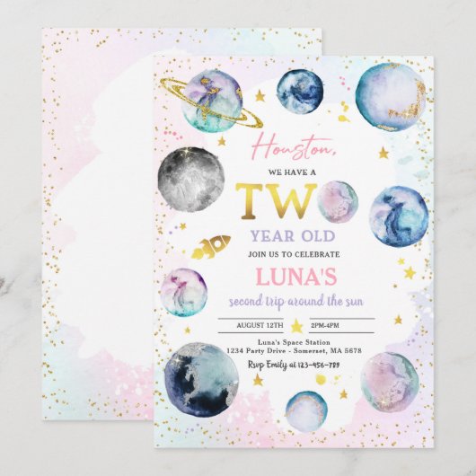 Ruimte Verjaardagsfeest Tweede reis rond de zon Kaart (Voorkant / Achterkant)