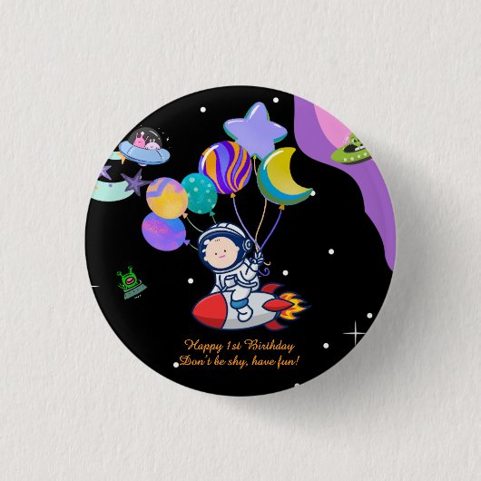 Ruimte Verjaardagsfeestje | Galaxy Thema Decor Ronde Button 3,2 Cm (Voorkant)