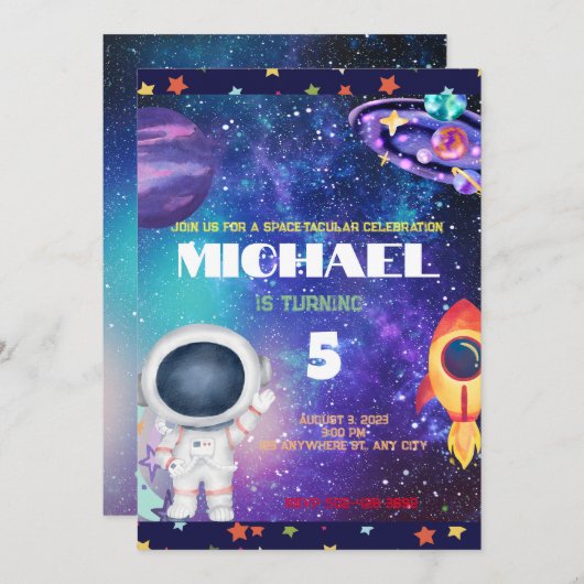 Ruimte verjaardagsfeestje Uitnodiging (Voorkant / Achterkant)